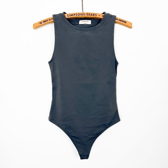 Aritzia Babaton Contour Crew Crewneck Bodysuit Grey Size Small Sleeveless - Picture 2 of 5